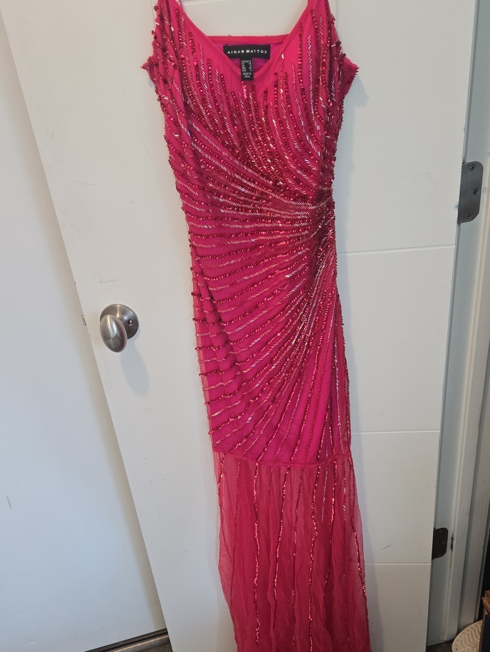 Aidan Mattox Hot Pink Beaded Maxi Gown
